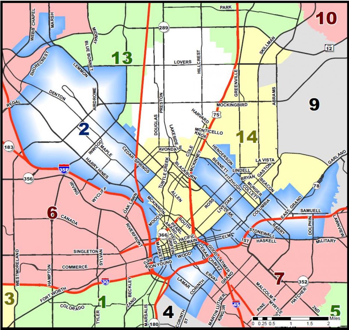 La ciudad de Dallas consejo mapa del distrito de