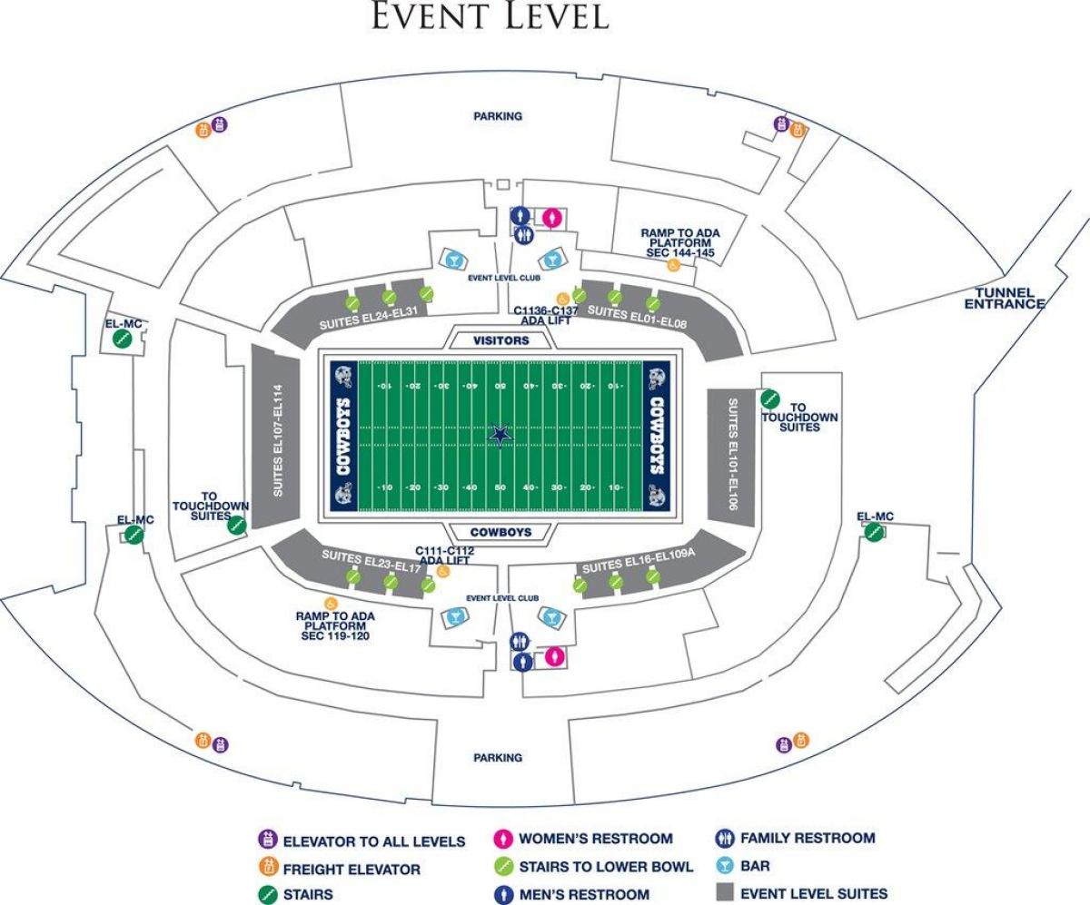 El estadio de los Cowboys de estacionamiento mapa