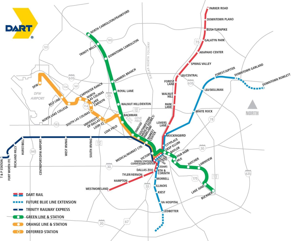 Dallas area rapid transit mapa